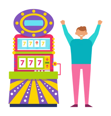 Man Win Jackpot on Slot Machine  Illustration