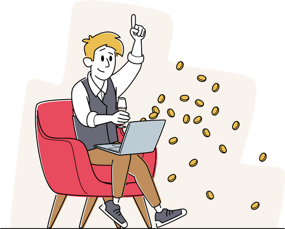 Man Win Money in Internet  Illustration