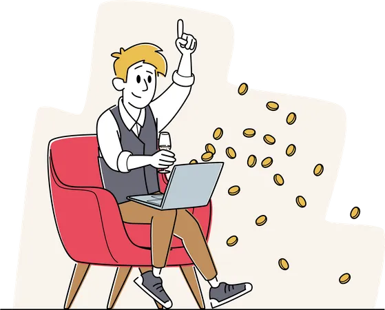 Man Win Money in Internet  Illustration