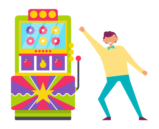 Man Win on Slot Machine  Illustration