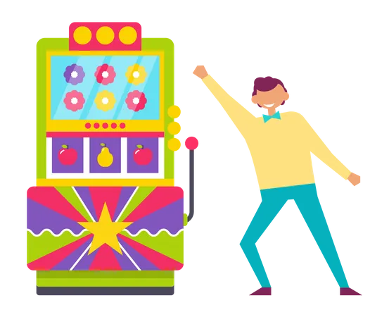 Man Win on Slot Machine  Illustration