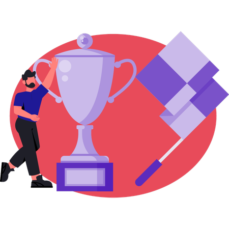 Man wining soccer trophy  Illustration