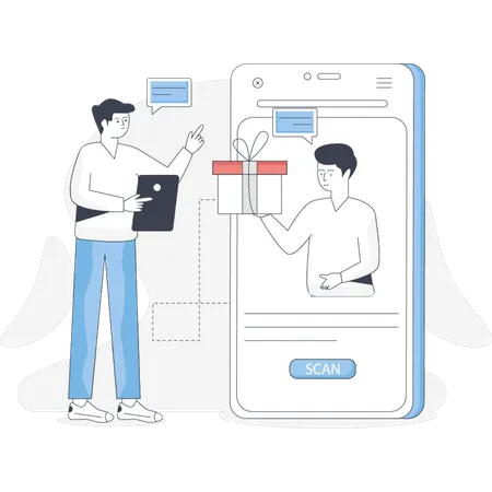 Man winning referral program  Illustration
