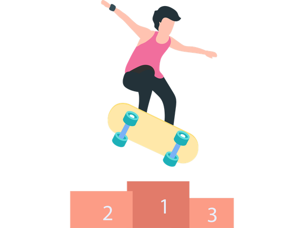 Man winning skateboarding tournament  Illustration