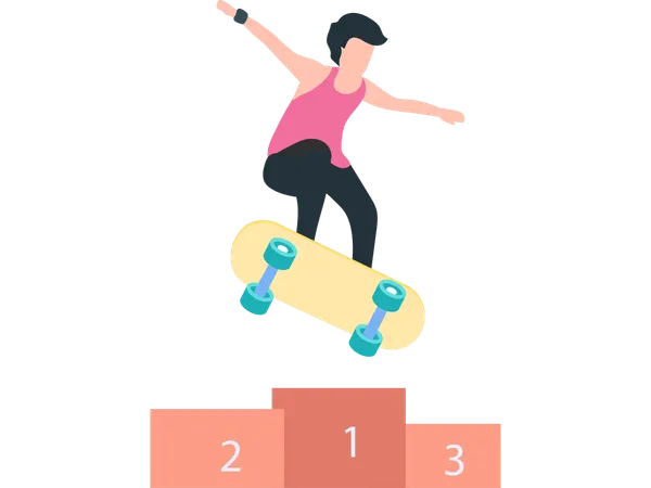 Man winning skateboarding tournament  Illustration