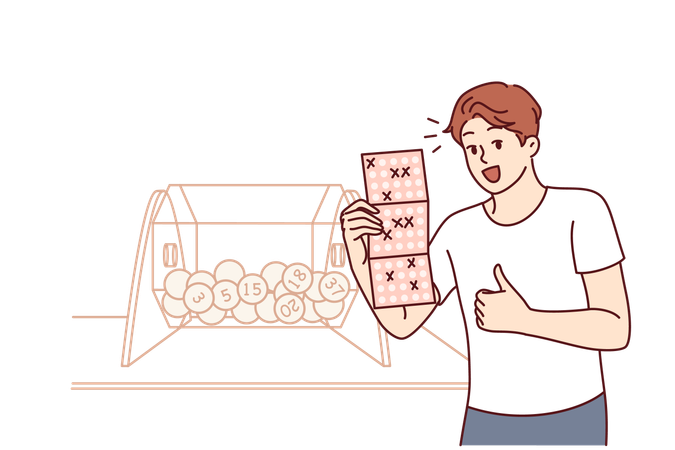 Man wins bingo lottery  イラスト
