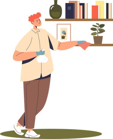 Man wiping dust at home  Illustration