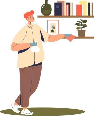 Man wiping dust at home  Illustration