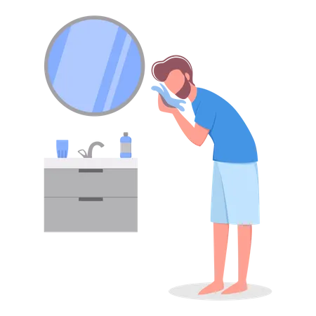 Man wiping face after facewash  Illustration