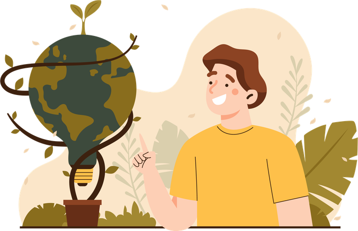 Man With A Lamp Shaped Of The Earth  Illustration