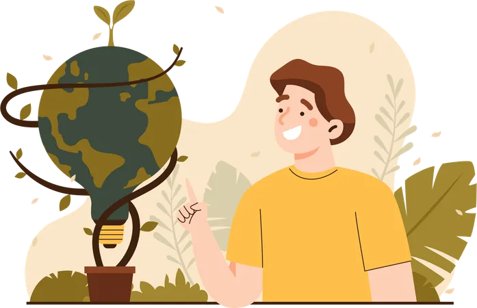 Man With A Lamp Shaped Of The Earth  Illustration