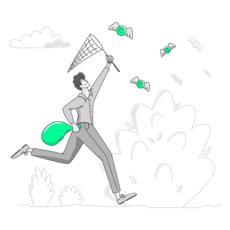 Man with a net catches coins  Illustration