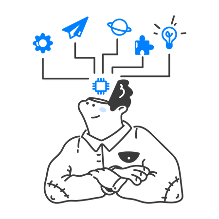 Man With A Processor Chip In His Head  Illustration