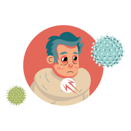 Man with a sore throat, angina  Illustration