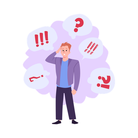 Man with ADHD having mess in thoughts  Illustration