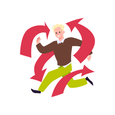 Man with ADHD hyperactivity symptoms hurry running in panic confusion attention deficit  Illustration