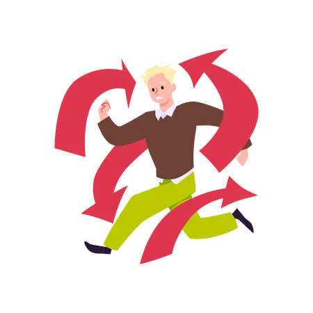 Man with ADHD hyperactivity symptoms hurry running in panic confusion attention deficit  Illustration