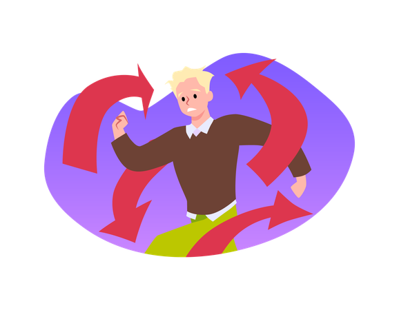Man with ADHD hyperactivity symptoms hurry running in panic no concentration confusion  Illustration