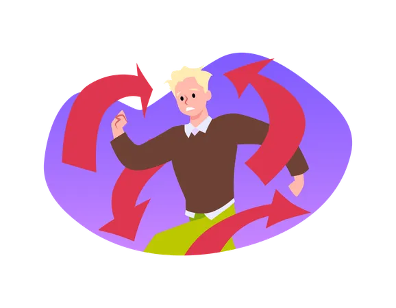 Man with ADHD hyperactivity symptoms hurry running in panic no concentration confusion  Illustration