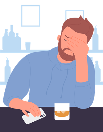 Man with alcohol addiction  Illustration