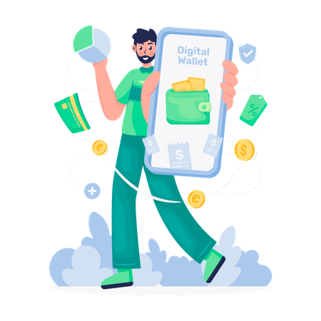 Man With and Digital wallet report  Illustration