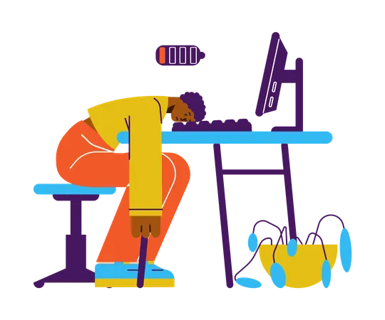 Man with anemia feel dizzy and lack of energy  Illustration