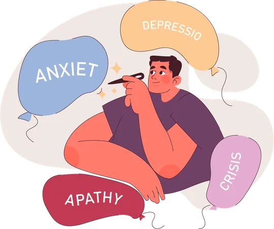 Man with anxiety and depression therapy  Illustration