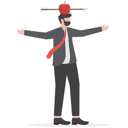 Man with apple on his head and arrow shot through in success  Illustration