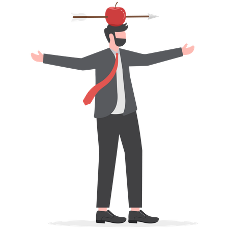 Man with apple on his head and arrow shot through in success  Illustration