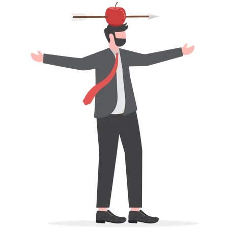 Man with apple on his head and arrow shot through in success  Illustration