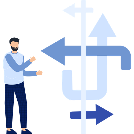 Man with Arrows Choices Direction Strategy and Business  Illustration