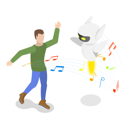 Man with Artificial Intelligence Assistant  Illustration