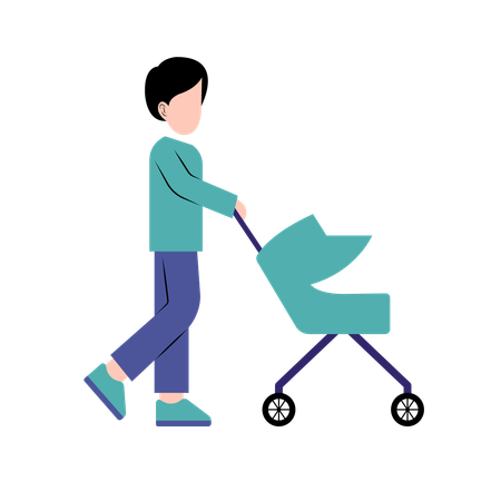 Man With Baby Stroller  Illustration