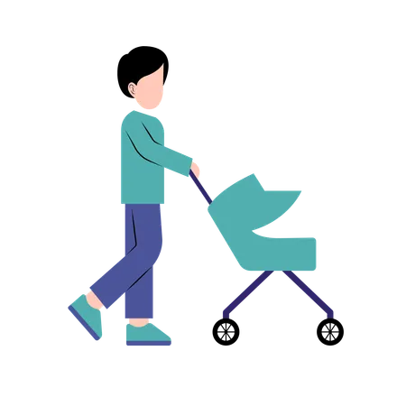 A Father With Baby Stroller Illustration
