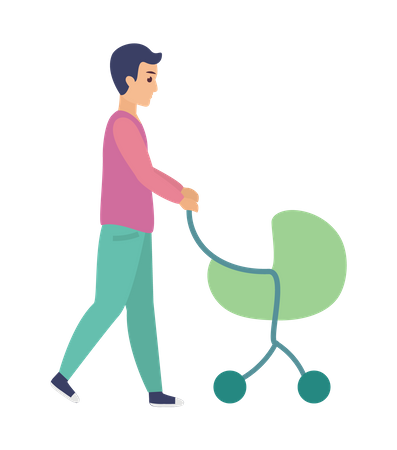 Man with baby stroller  Illustration