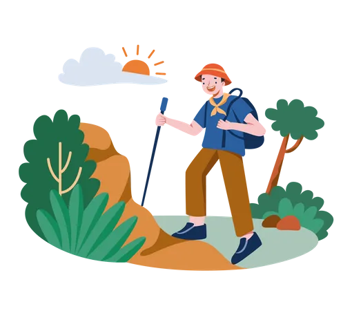 Man with backpack and going for hiking  Illustration