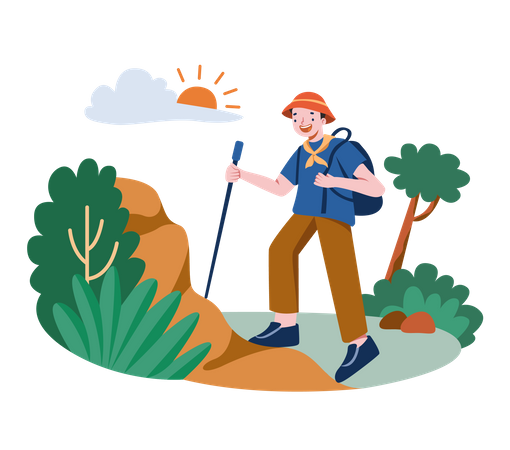 Man with backpack and going for hiking  Illustration