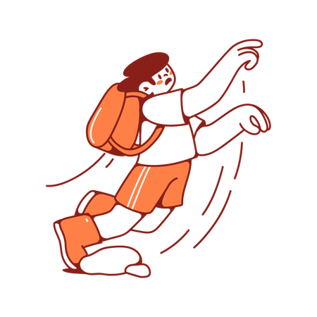 Man with backpack fell after tripping over rock  Illustration
