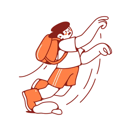 Man with backpack fell after tripping over rock  Illustration