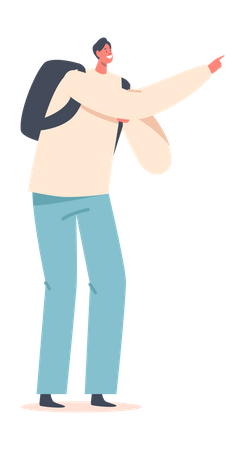 Man with Backpack Pointing Finger Illustration