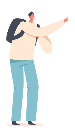Man with Backpack Pointing Finger Illustration
