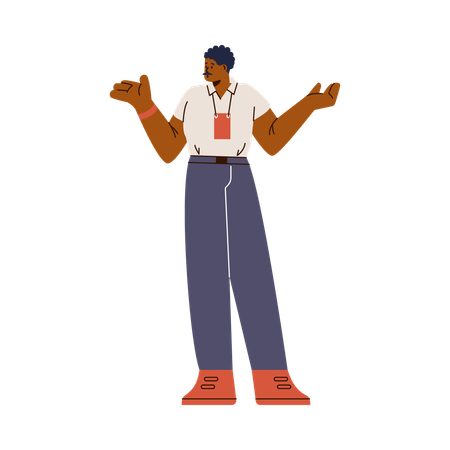 Man with badge in presenting pose  Illustration
