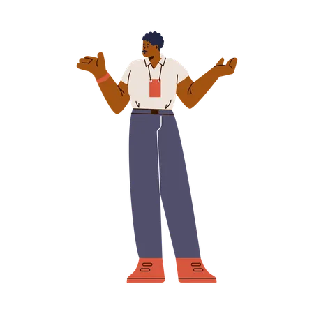 Man with badge in presenting pose  Illustration