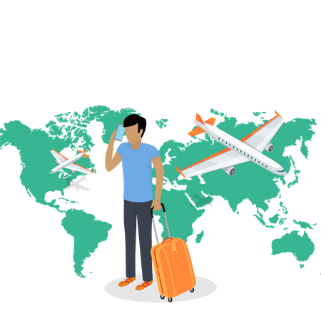 Man with Baggage going for world trip  Illustration