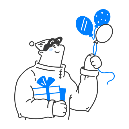 Man with balloons and gift  イラスト