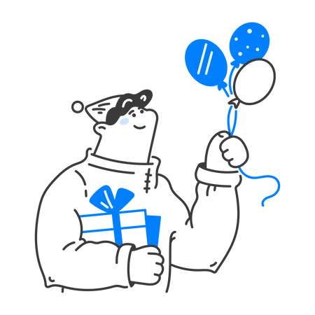 Man with balloons and gift  イラスト