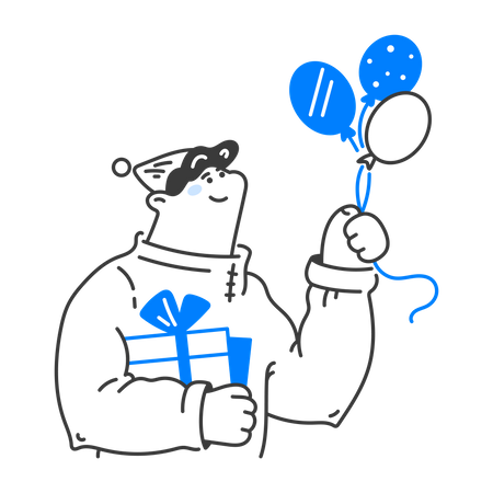 Man with balloons and gift  Illustration