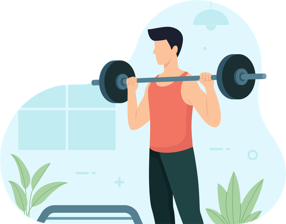 Man with barbell lifting exercise in gym  Illustration