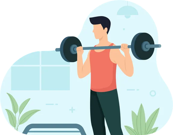 Man with barbell lifting exercise in gym  Illustration