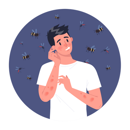 Man with bee allergy Illustration